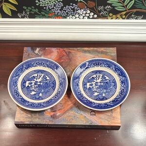Set of 2 Blue and White Blue Willow Pattern Porcelain Small Plates